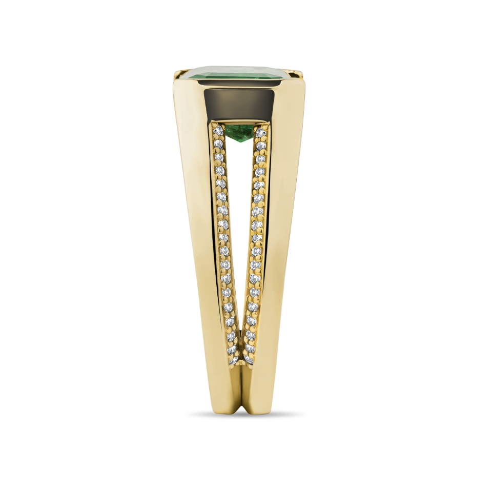 170 Vault Emerald and Diamond Signet Ring in 18ct Yellow Gold