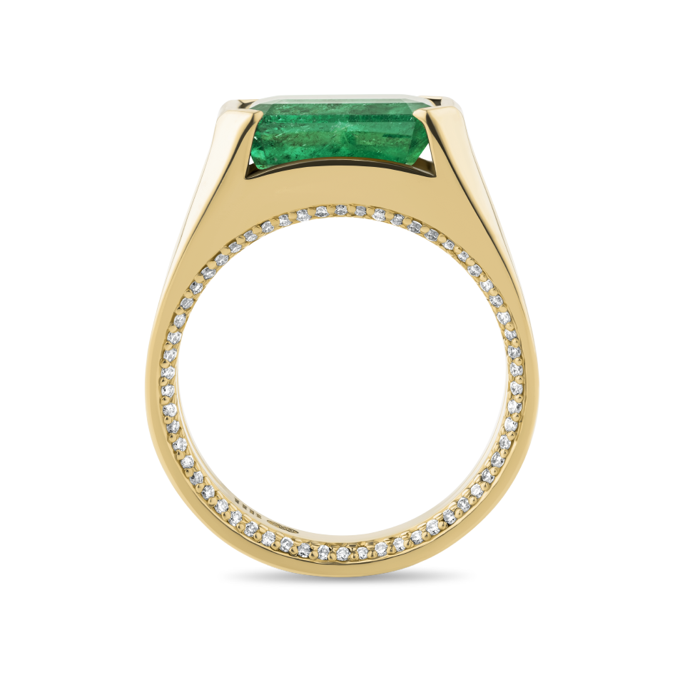 170 Vault Emerald and Diamond Signet Ring in 18ct Yellow Gold