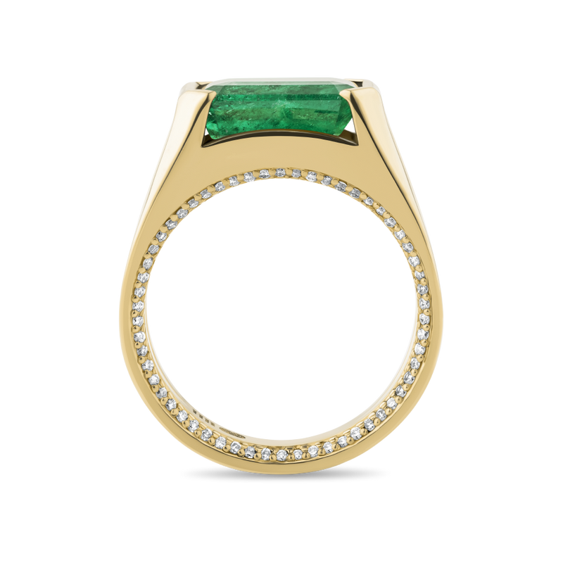 4.39 Carat Emerald and Diamond Signet Ring in 18ct Yellow Gold Hardy Brothers Jewellers