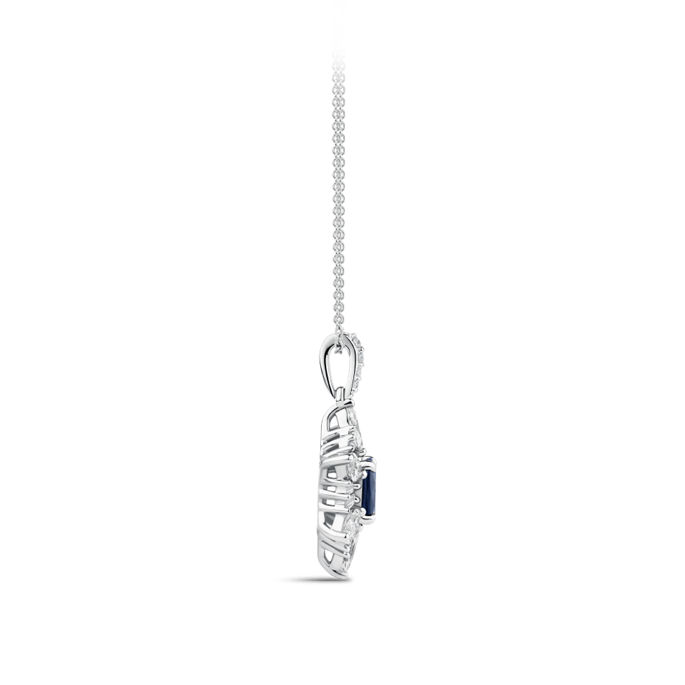 Hardy Brothers Jewellers | Sapphire and Diamond Halo Pendant in 18ct White Gold