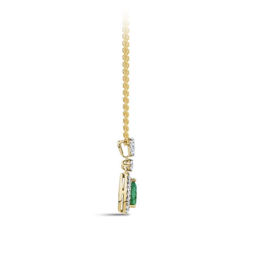 Pear Cut Emerald and Diamond Halo Pendant in 18ct Yellow and White Gold