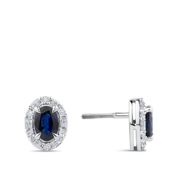 Oval Cut Sapphire and Alternating Diamond Stud Earrings in 18ct White Gold Hardy Brothers Jewellers
