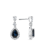 Hardy Brothers Jewellers | Pear Cut Sapphire and Diamond Halo Drop Earrings in 18ct White Gold