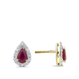 Pear Cut Ruby and Alternating Diamond Stud Earrings in 18ct Yellow and White Gold