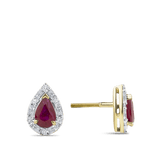Hardy Brothers Jewellers | Pear Cut Ruby & Alternating Diamond Stud Earrings in 18ct Yellow & White Gold