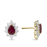 Hardy Brothers Jewellers | Pear Cut Ruby and Diamond Halo Stud Earrings in 18ct Yellow Gold