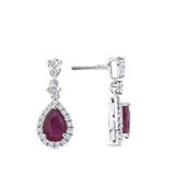 Hardy Brothers Jewellers | Pear Cut Ruby and Diamond Halo Drop Earrings in 18ct White Gold