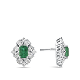 Emerald and Diamond Halo Earrings in 18ct White Gold Hardy Brothers Jewellers