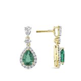 Hardy Brothers Jewellers | Pear Cut Emerald and Diamond Halo Drop Earrings in 18ct Yellow and White Gold