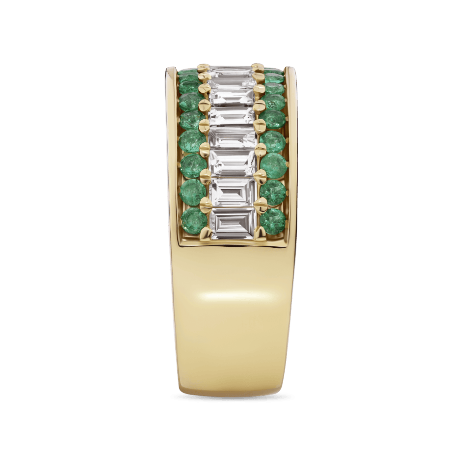 Hardy Brothers Jewellers | Baguette Statement Emerald and Diamond Ring in 18ct Yellow Gold