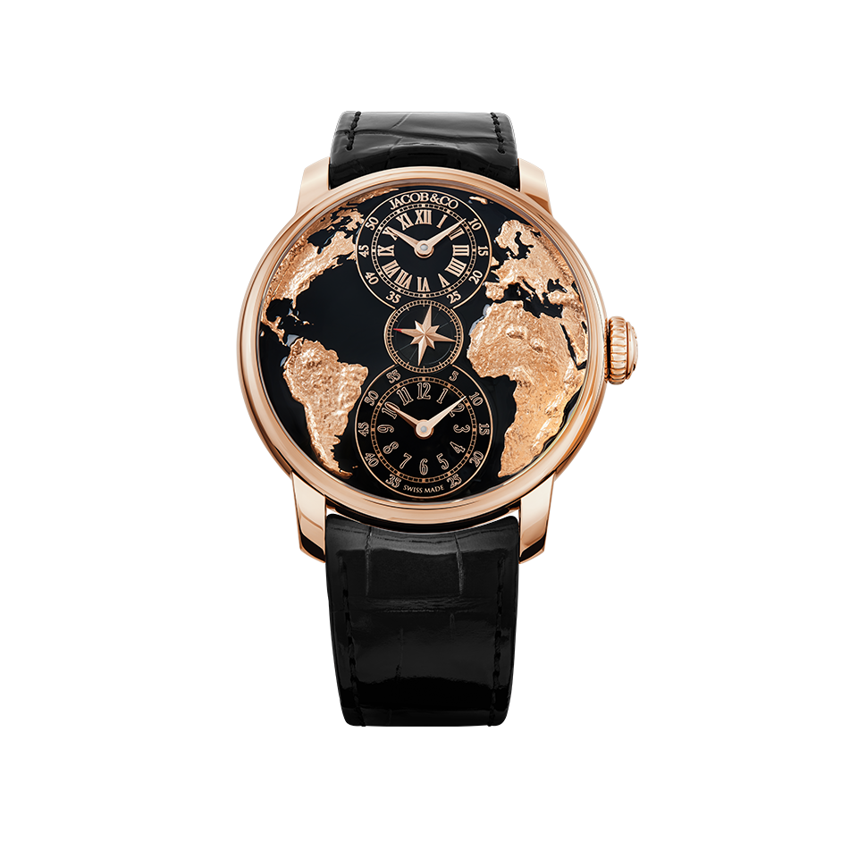 Jacob & Co. THE WORLD IS YOURS AUTOMATIC BLACK DUAL TIME ZONE 43MM