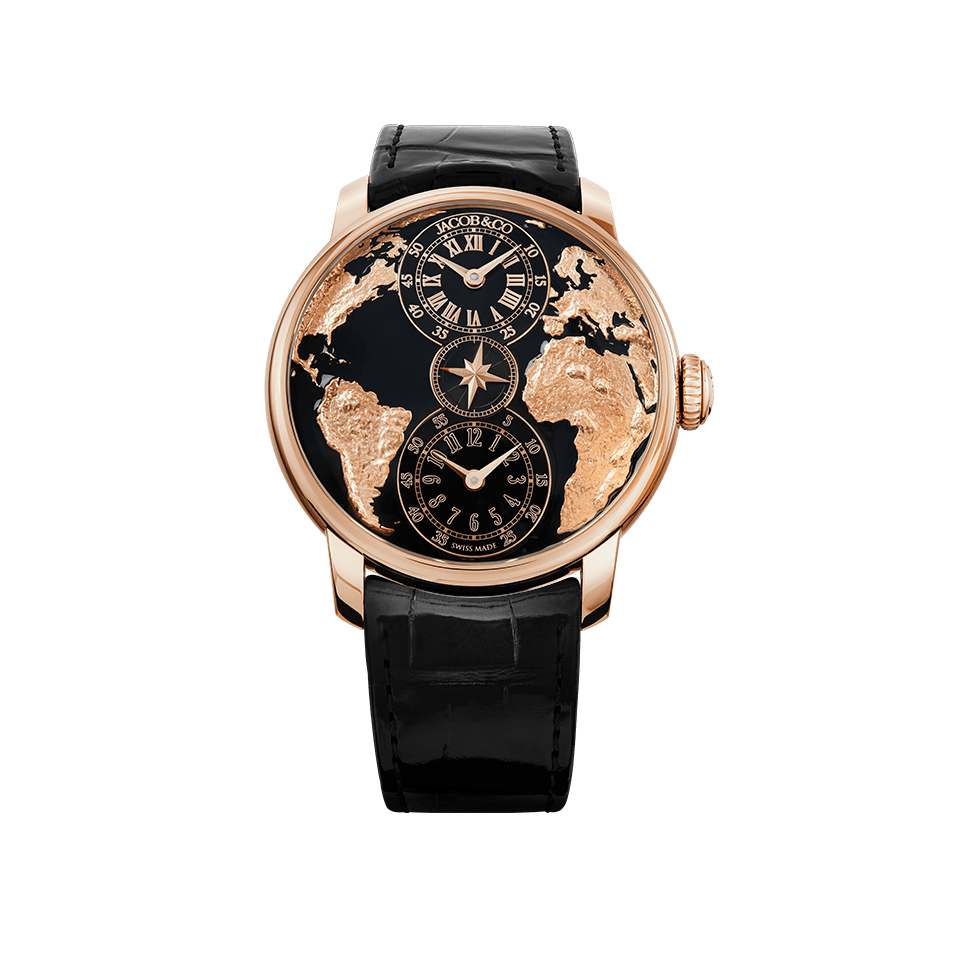Jacob & Co. THE WORLD IS YOURS AUTOMATIC BLACK DUAL TIME ZONE 43MM