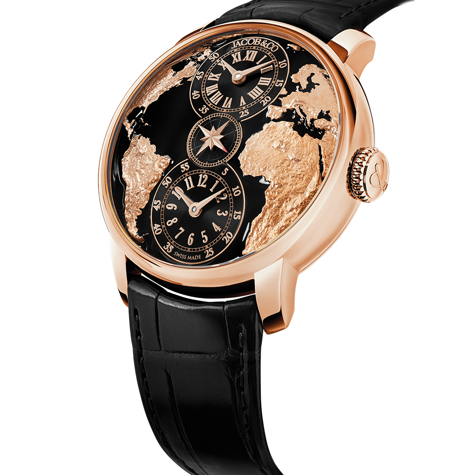 Jacob & Co. THE WORLD IS YOURS AUTOMATIC BLACK DUAL TIME ZONE 43MM