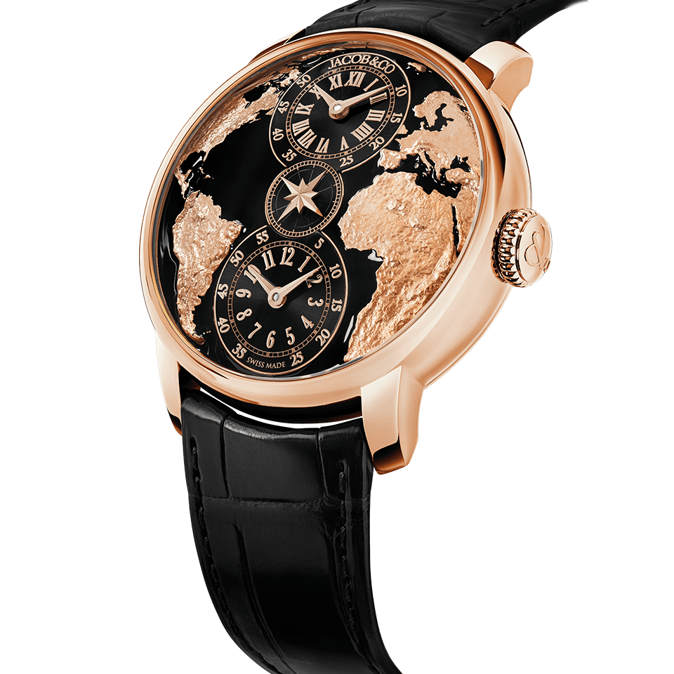 Jacob & Co. THE WORLD IS YOURS AUTOMATIC BLACK DUAL TIME ZONE 43MM