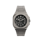 Bell & Ross BR-X5 Automatic 41mm Watch BRX5R-BL-TI/STI displays its black dial with matte black hands filled with white Super-LumiNova and a white second hand. The microblasted grade 2 titanium case features a square bezel with a screw-down crown and crown protector.