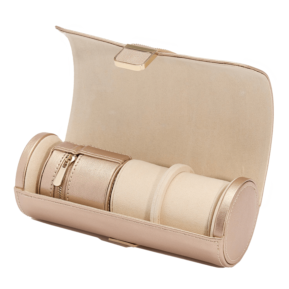 Wolf Palermo Double Watch Roll with Jewellery Pouch Rose Gold