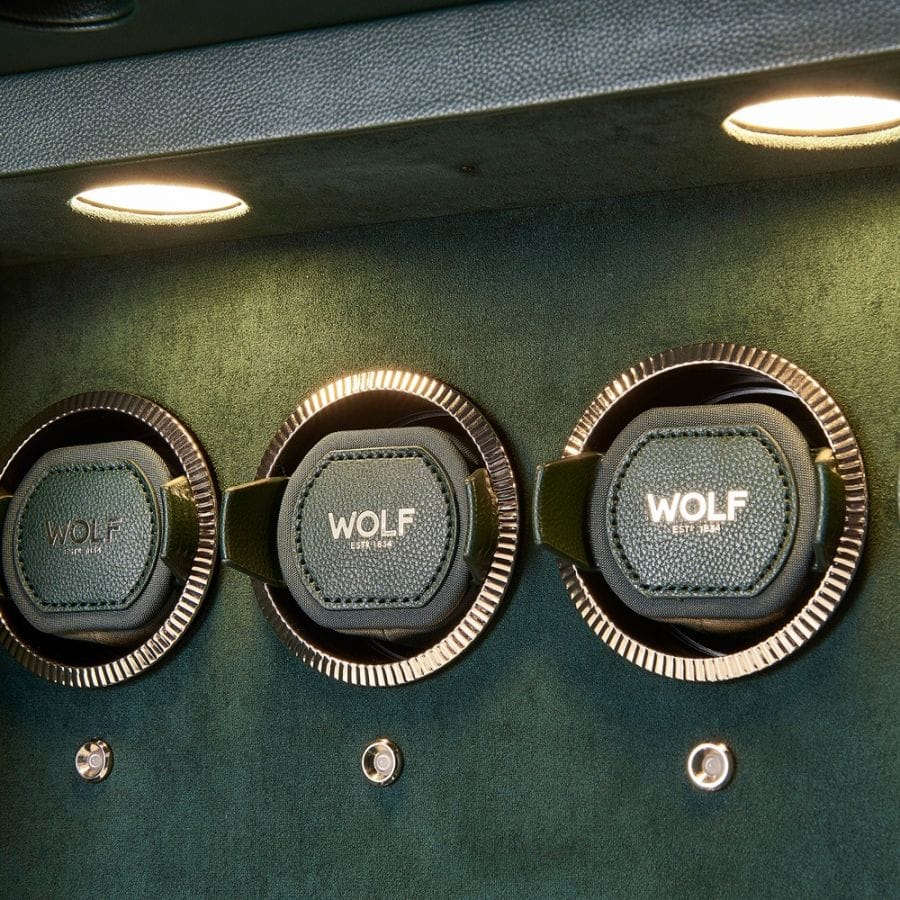 WOLF Athos 16 Piece Watch Winder and Jewellery Safe Green