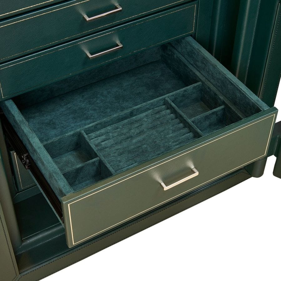 WOLF Athos 16 Piece Watch Winder and Jewellery Safe Green