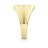Side view of the Oval Signet Ring in 18ct yellow gold by Hardy Brothers, highlighting the polished shoulders and band.