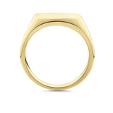 Side profile of the Square Signet Ring in 18ct yellow gold by Hardy Brothers, showing the flat top and structured silhouette of the face.