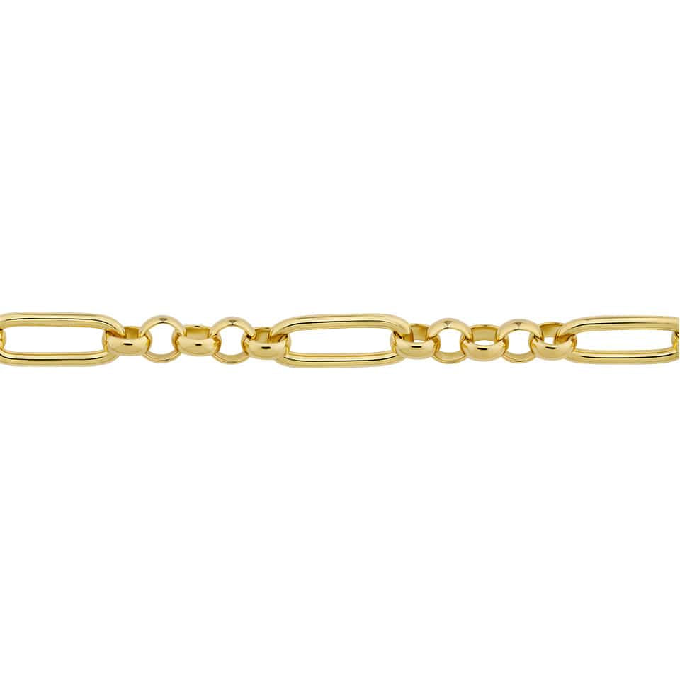 Close-up detail of the Trombone Link Bracelet with Swivel in 18ct yellow gold by Hardy Brothers, highlighting the polished, tightly linked trombone links.