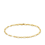 Trombone Link Bracelet in 18ct yellow gold from Hardy Brothers Jewellers, shown in full length with its fine, tightly linked design.