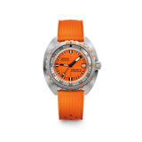 DOXA SUB 300 Ti5 Professional 42.5mm Watch (Ref. 823.50.351.21) — front view showing signature orange dial, dual-scale unidirectional rotating bezel, date window at 3 o'clock, Super-LumiNova indices and hands, grade 5 titanium case, and colour-matched orange rubber strap