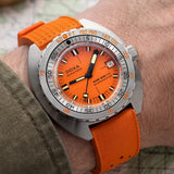 DOXA SUB 300 Ti5 Professional 42.5mm Automatic Dive Watch in grade 5 titanium with signature orange dial and colour-matched orange rubber strap, reference 823.50.351.21