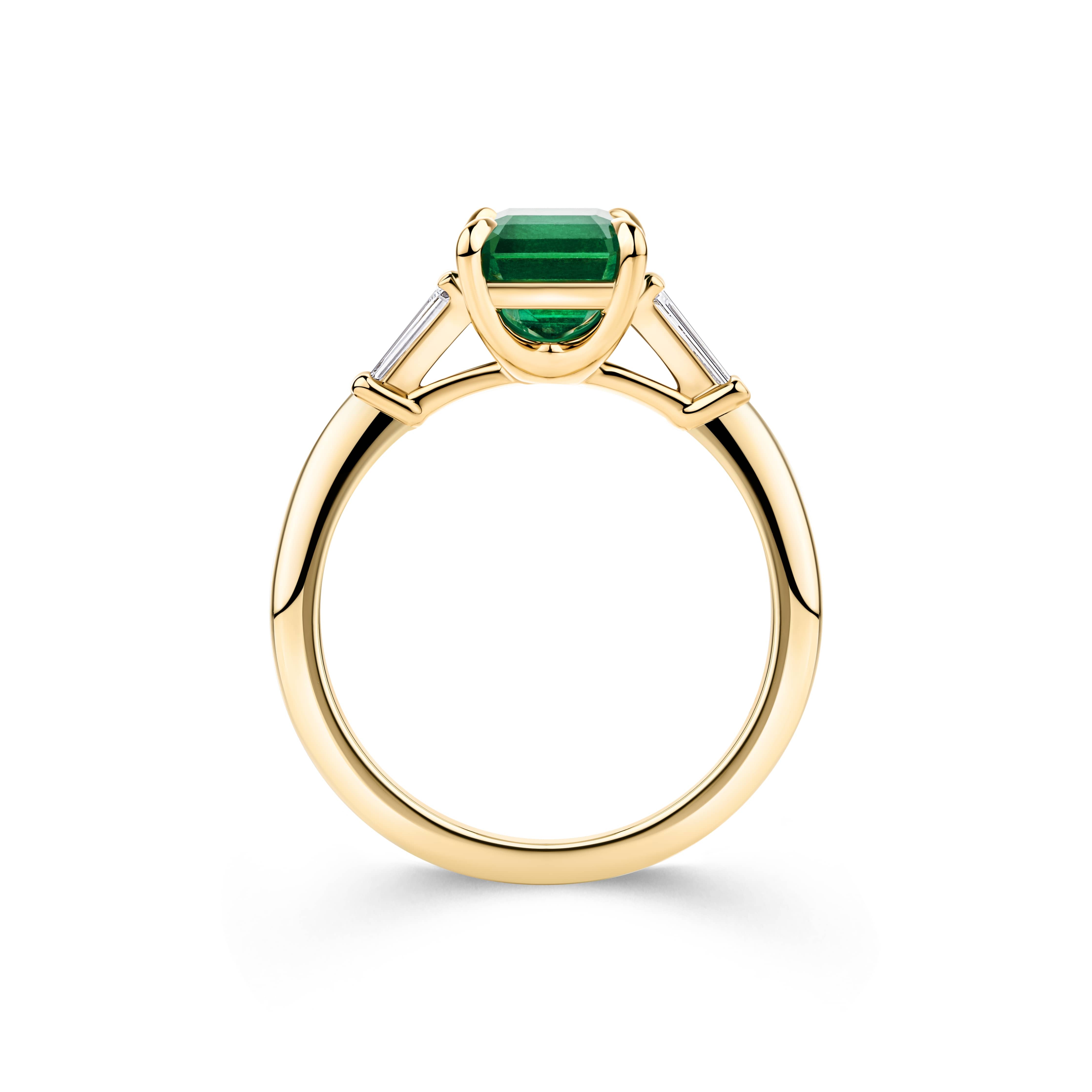 2.09 Carat Colombian Emerald and 0.10 Carat Diamond Trilogy Ring in 18ct Yellow Gold