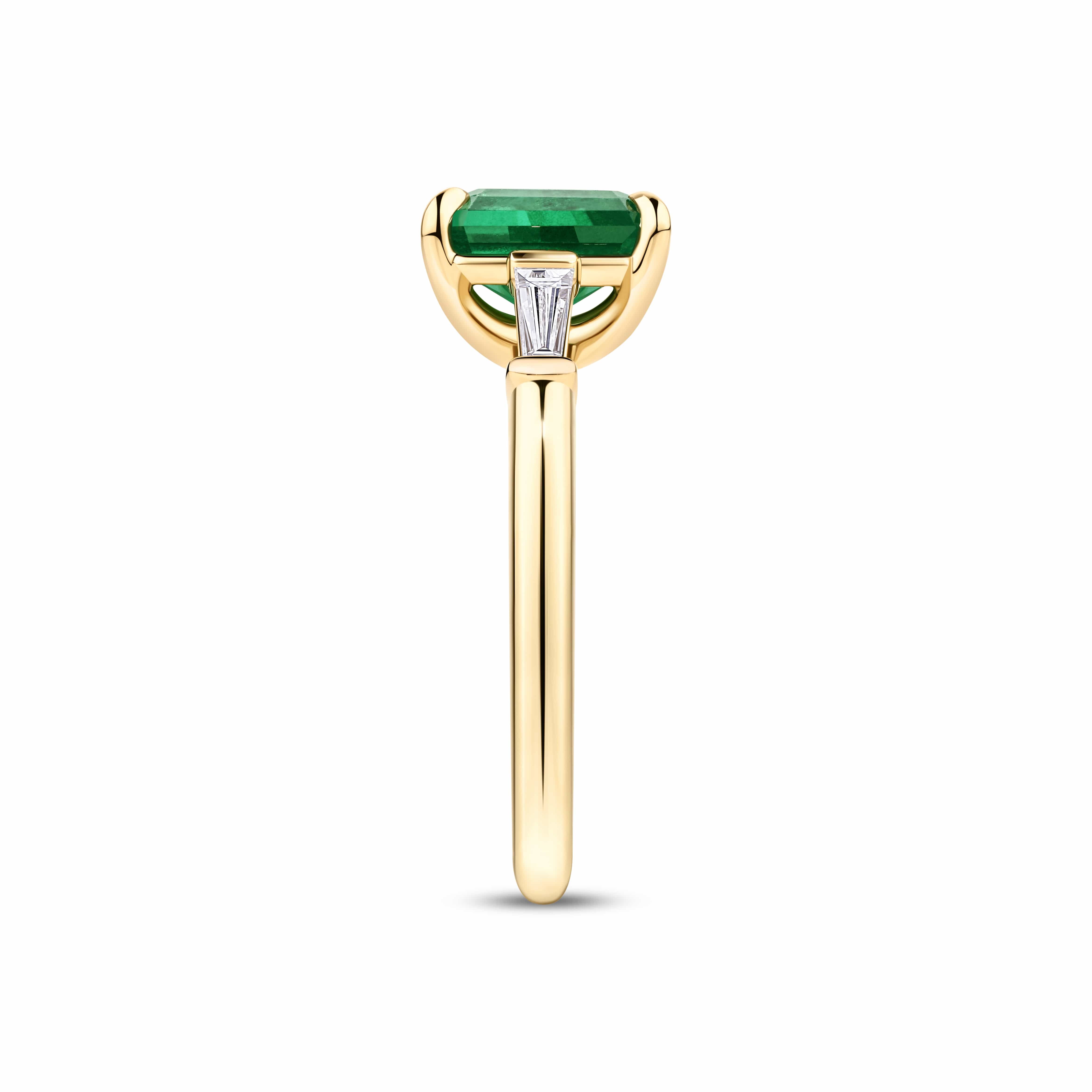 2.09 Carat Colombian Emerald and 0.10 Carat Diamond Trilogy Ring in 18ct Yellow Gold