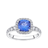 Tanzanite Cushion and Diamond Halo Ring in 18ct White Gold