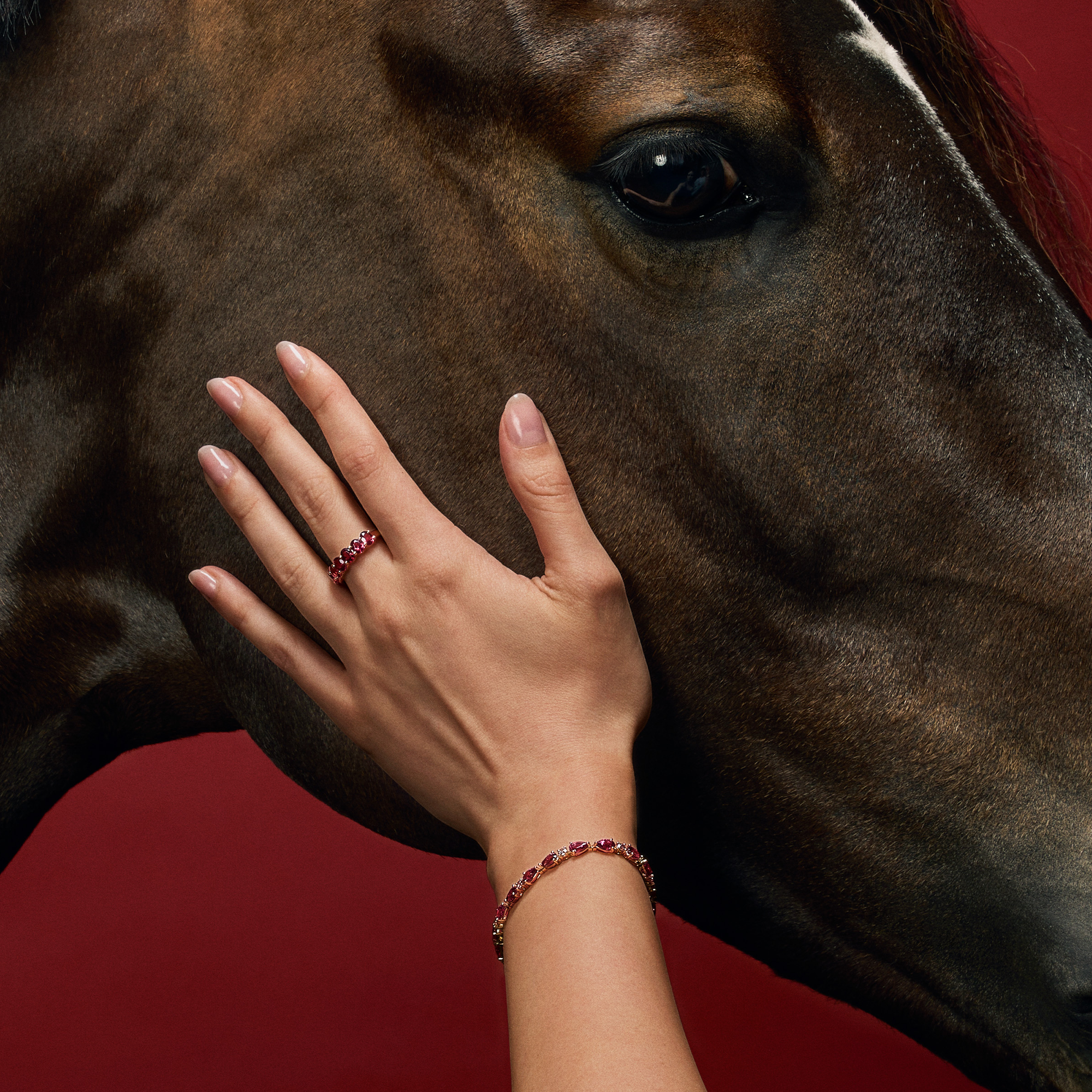 Oval Cut Rhodolite Garnet Band in 18ct Yellow Gold
