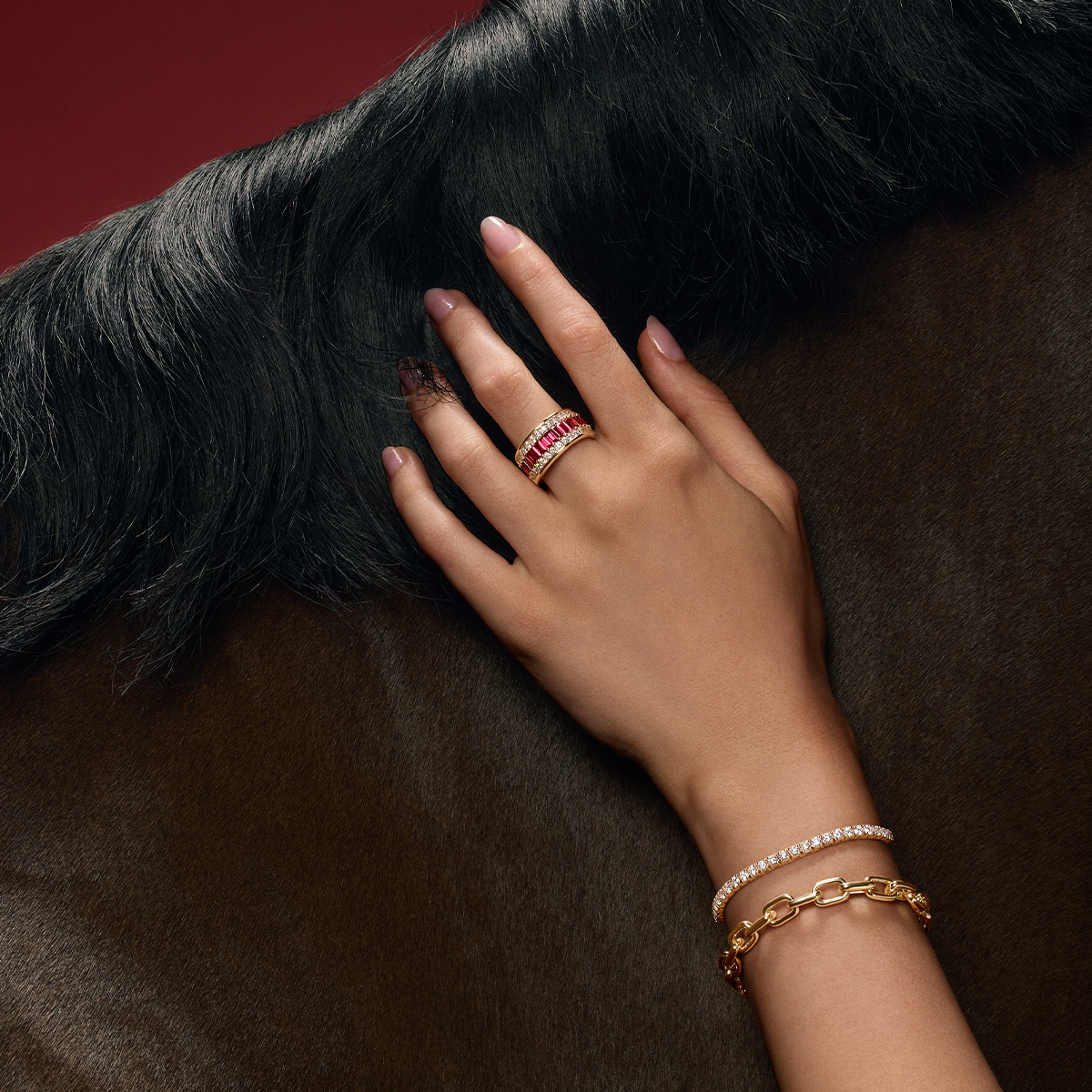 Baguette Statement Ruby and 0.80 Carat Diamond Ring in 18ct Yellow Gold