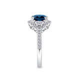 3.16 Carat Sapphire and 0.88 Carat TW Diamond Ring in 18ct White Gold — This side profile highlights the ring's half-moon cut diamond shoulders and the diamonds set along the band. The 18ct white gold band maintains an elegant silhouette from every angle.