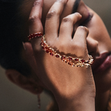 Fancy Cut Champagne Diamond and Rhodolite Garnet Tennis Bracelet in 18ct Yellow Gold