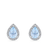 Pear Cut Aquamarine and Diamond Halo Stud Earrings in 18ct White Gold