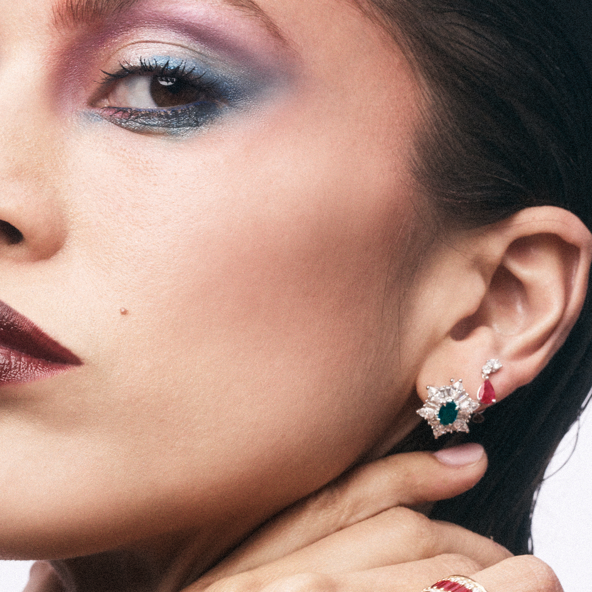 Emerald and Diamond Halo Earrings in 18ct White Gold