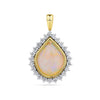 Solid White Opal and Diamond Halo Pendant in 18ct yellow and white gold from Hardy Brothers Jewellers, shown front-on with its pear shaped opal and diamond halo.