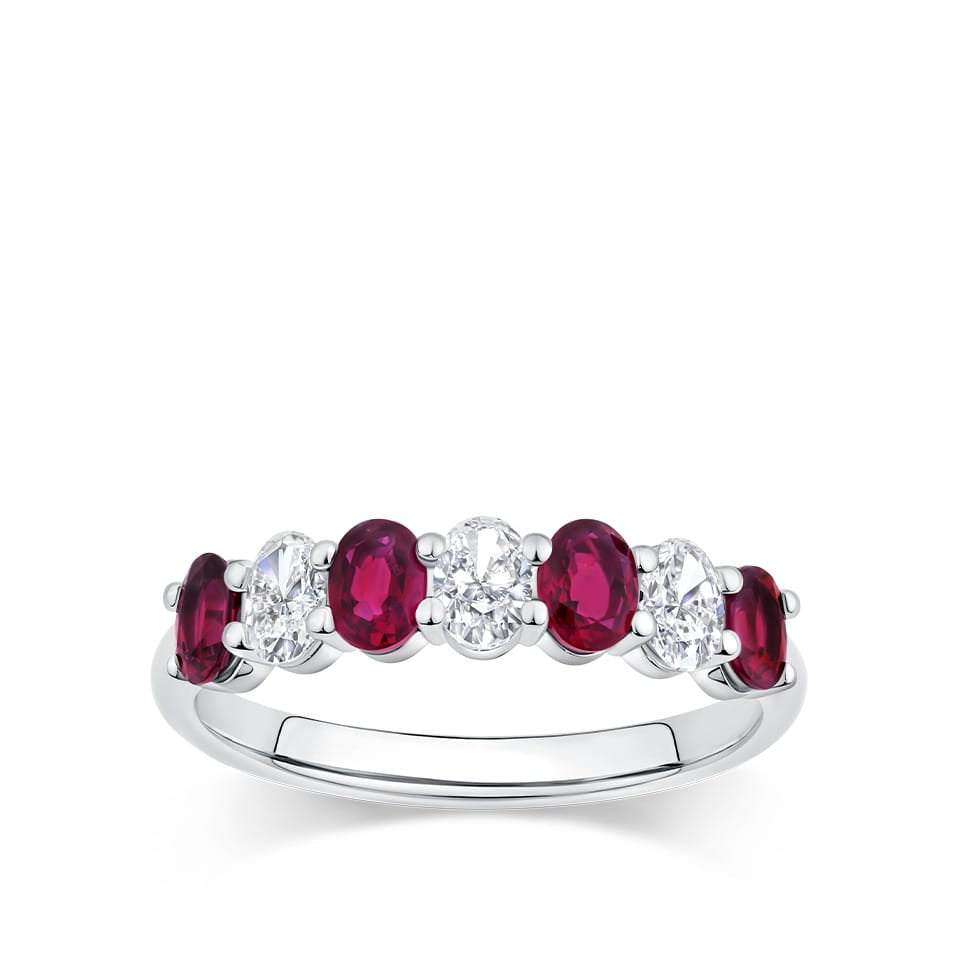 Ruby and Diamond Alternating Half Eternity Ring in 18ct White Gold