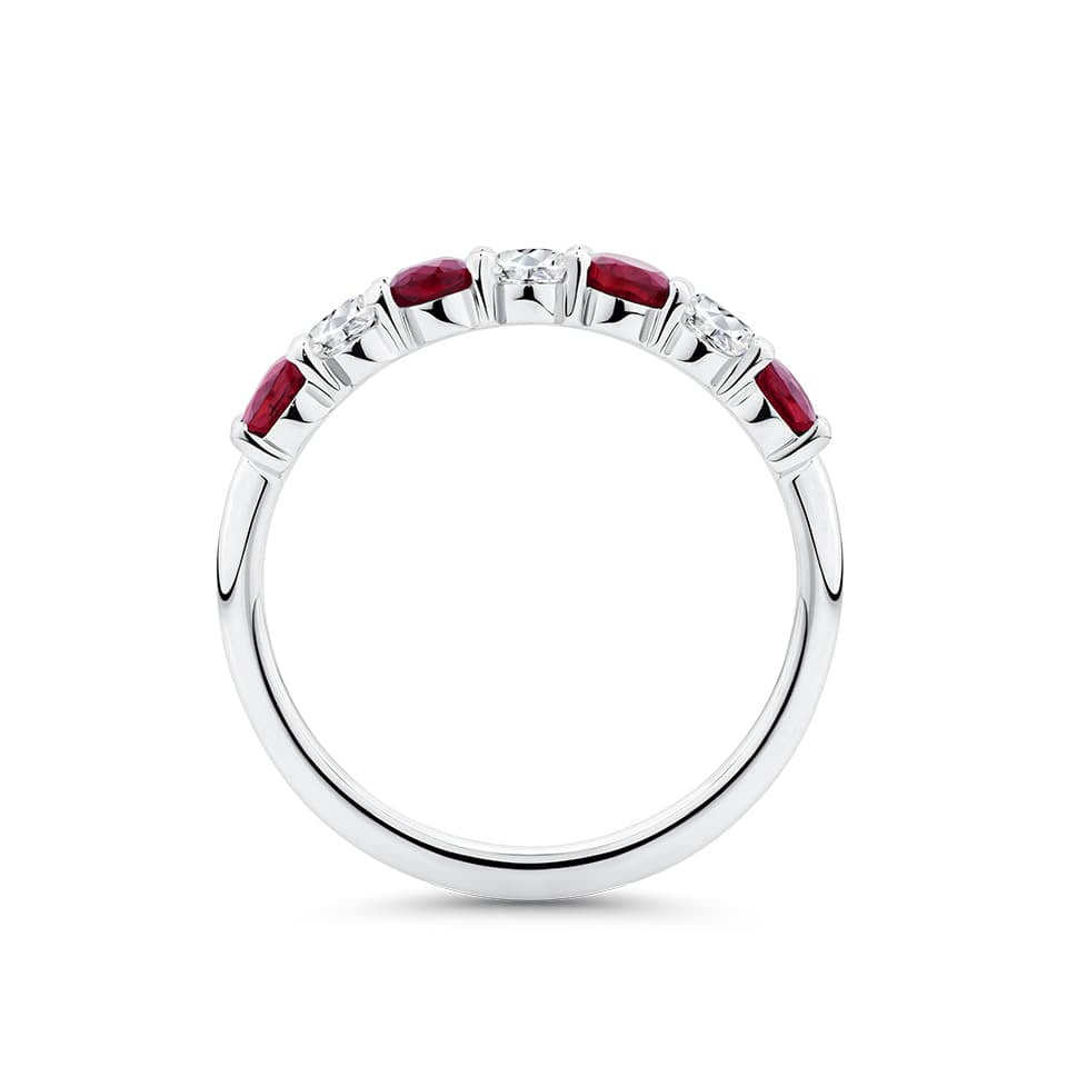 Ruby and Diamond Alternating Half Eternity Ring in 18ct White Gold