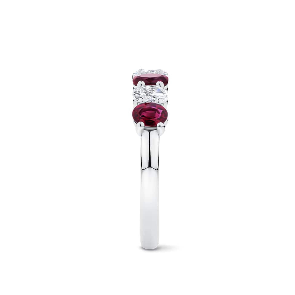 Ruby and Diamond Alternating Half Eternity Ring in 18ct White Gold