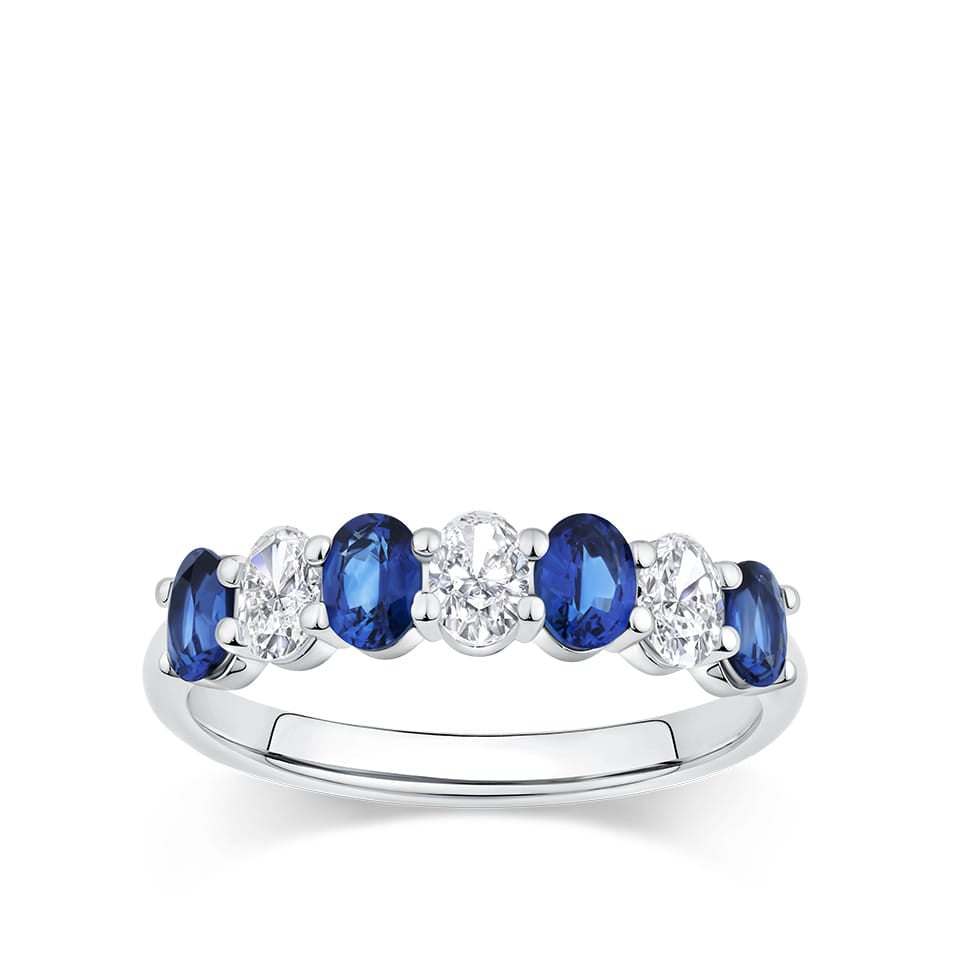 Sapphire and Diamond Alternating Half Eternity Ring in 18ct White Gold