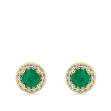 Emerald and Diamond Halo Earrings in 18ct Yellow Gold