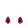 A pair of Pear Cut Ruby Stud Earrings in 18ct Yellow Gold featuring faceted teardrop-shaped ruby in a three-prong setting