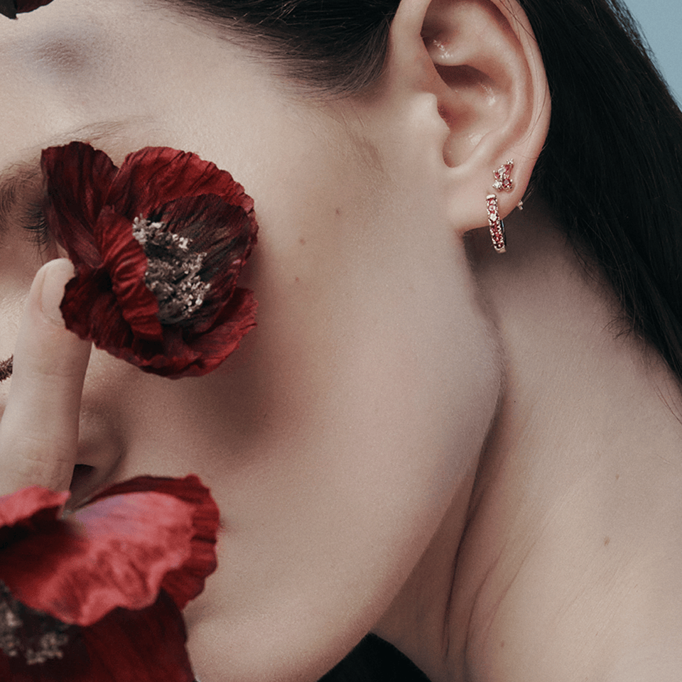 Ear Party 18ct Gold Tourmaline Ruby and Diamond Cluster Studs