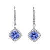 Tanzanite Cushion and Diamond Halo Drop Earrings in 18ct White Gold