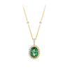 Green Tourmaline Oval and Diamond Halo Pendant in 18ct Yellow Gold