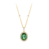 Green Tourmaline Oval and Diamond Halo Pendant in 18ct Yellow Gold
