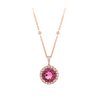 Pink Tourmaline Round and Diamond Halo Pendant in 18ct Rose Gold