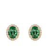 Green Tourmaline Oval and Diamond Halo Stud Earrings in 18ct Yellow Gold